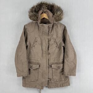 Vintage Gap Coat Mens Small Beige Faux Fur Hooded Quilted Lined Parka Military